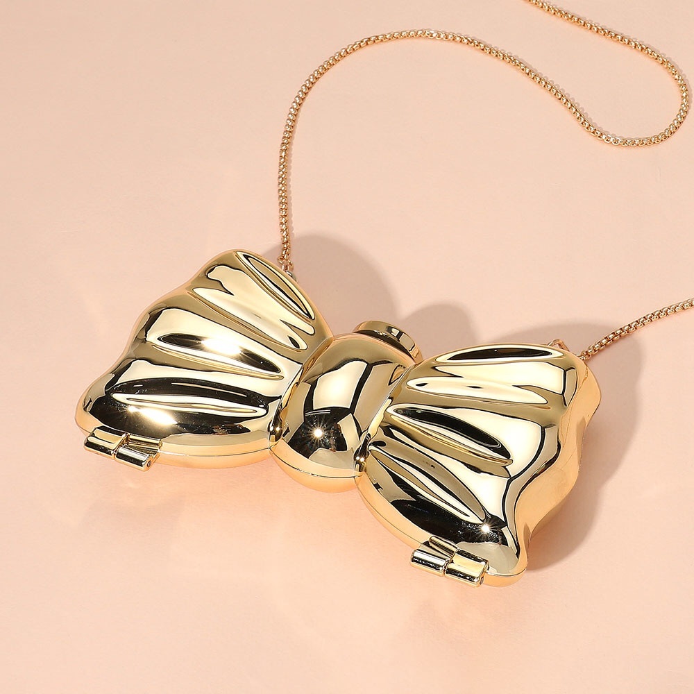 Metallic Gold or Silver Bow Clutch Bag